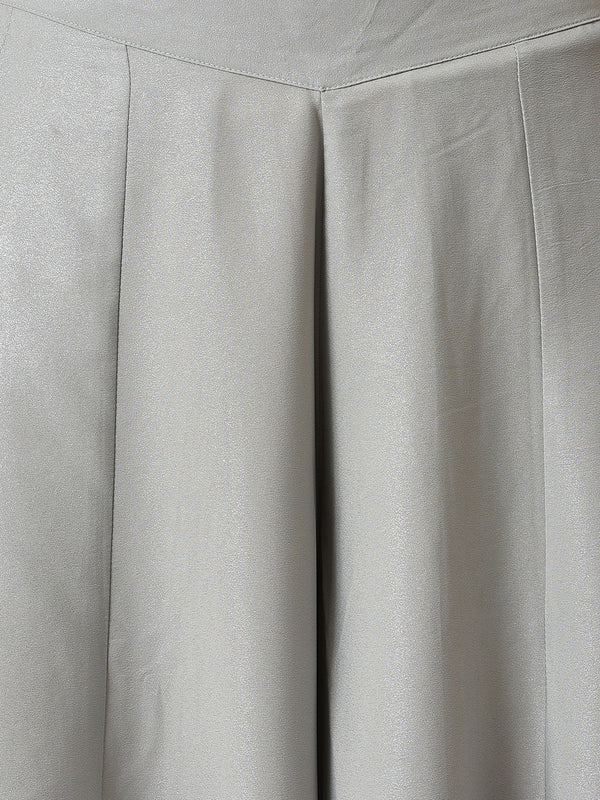 Grey Solid Flared American Crepe Palazzo With Pockets