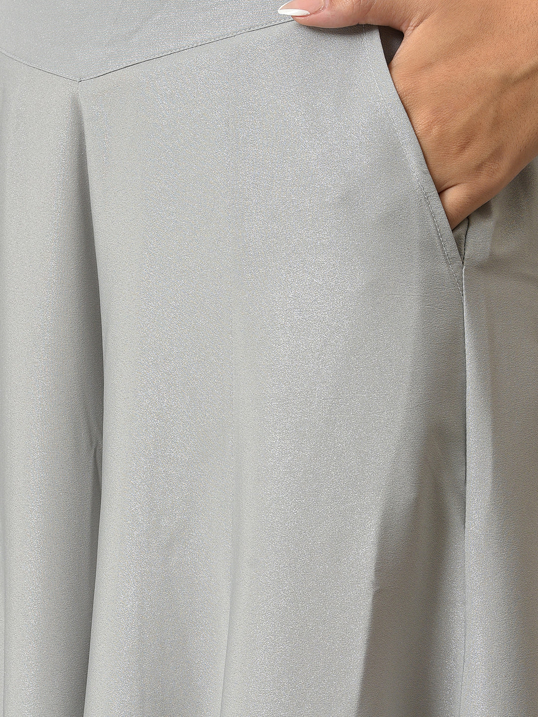 Grey Solid Flared American Crepe Palazzo With Pockets