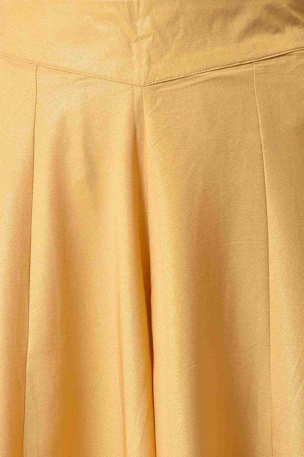 Gold Solid Flared Woven Palazzo With Side Pockets