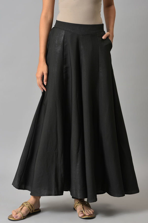 Black Solid Flared Woven Palazzo With Side Pockets