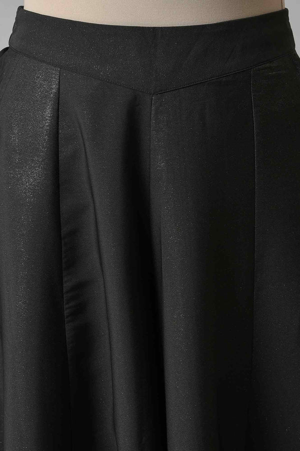 Black Solid Flared Woven Palazzo With Side Pockets