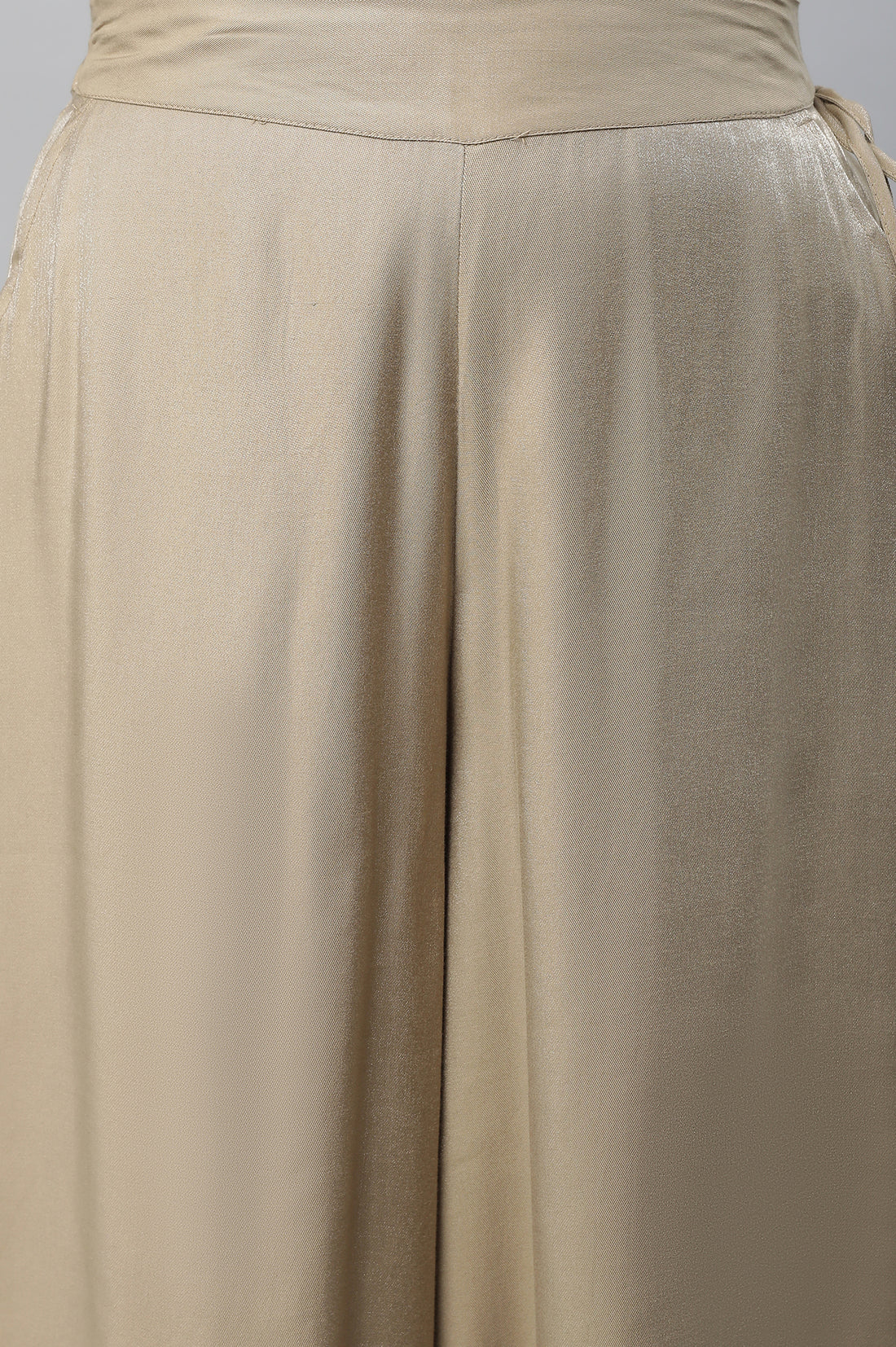 Gold Solid Flared Rayon Culottes With Slip On Closure