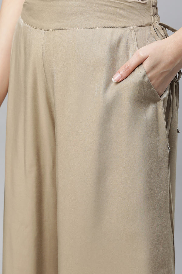Gold Solid Flared Rayon Culottes With Slip On Closure