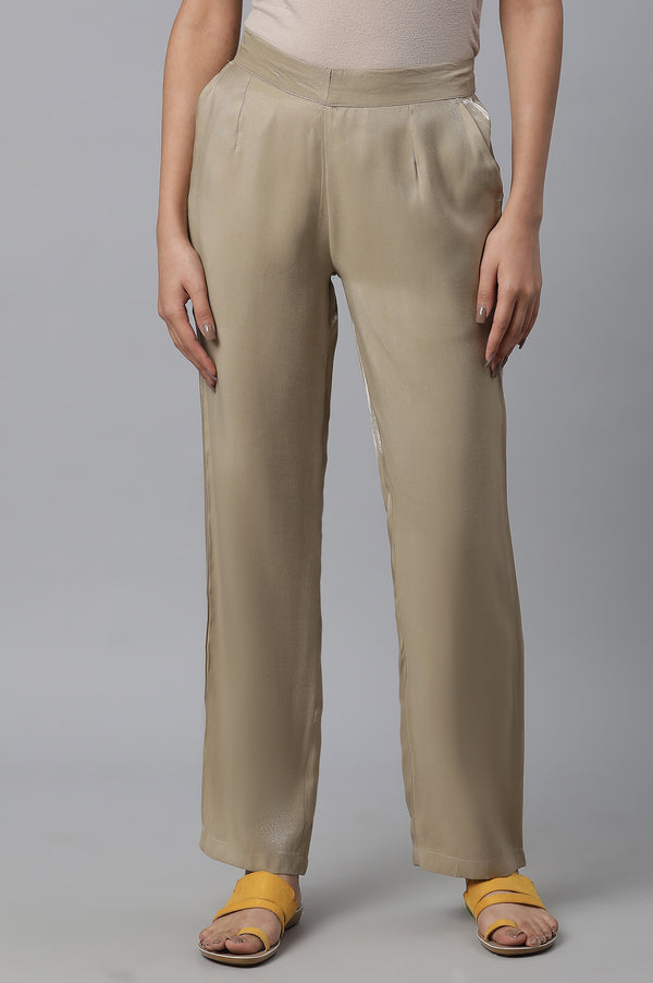 Gold Solid Women Pants