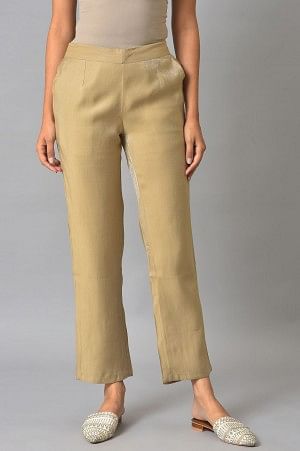 Gold Solid Women Pants