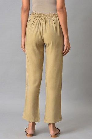 Gold Solid Women Pants