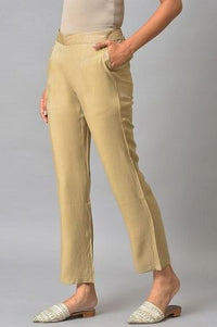Gold Solid Women Pants