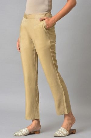 Gold Solid Women Pants