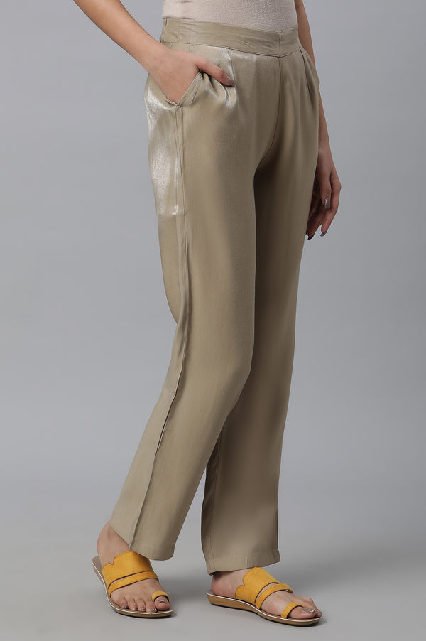 Gold Solid Women Pants