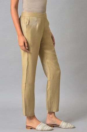 Gold Solid Women Pants