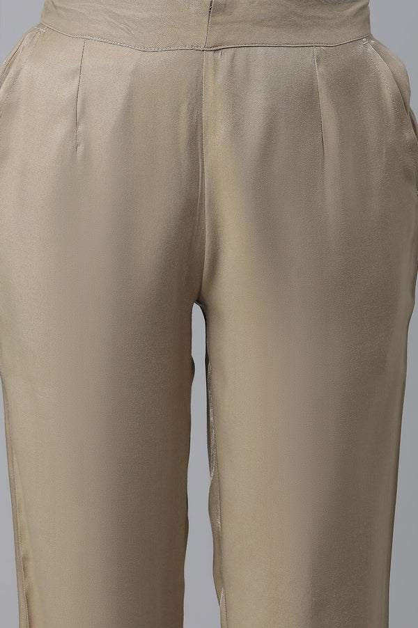 Gold Solid Women Pants