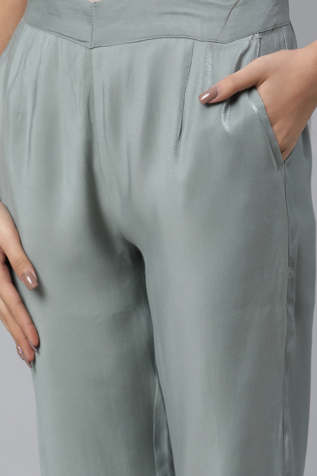 Grey Solid Women Pants