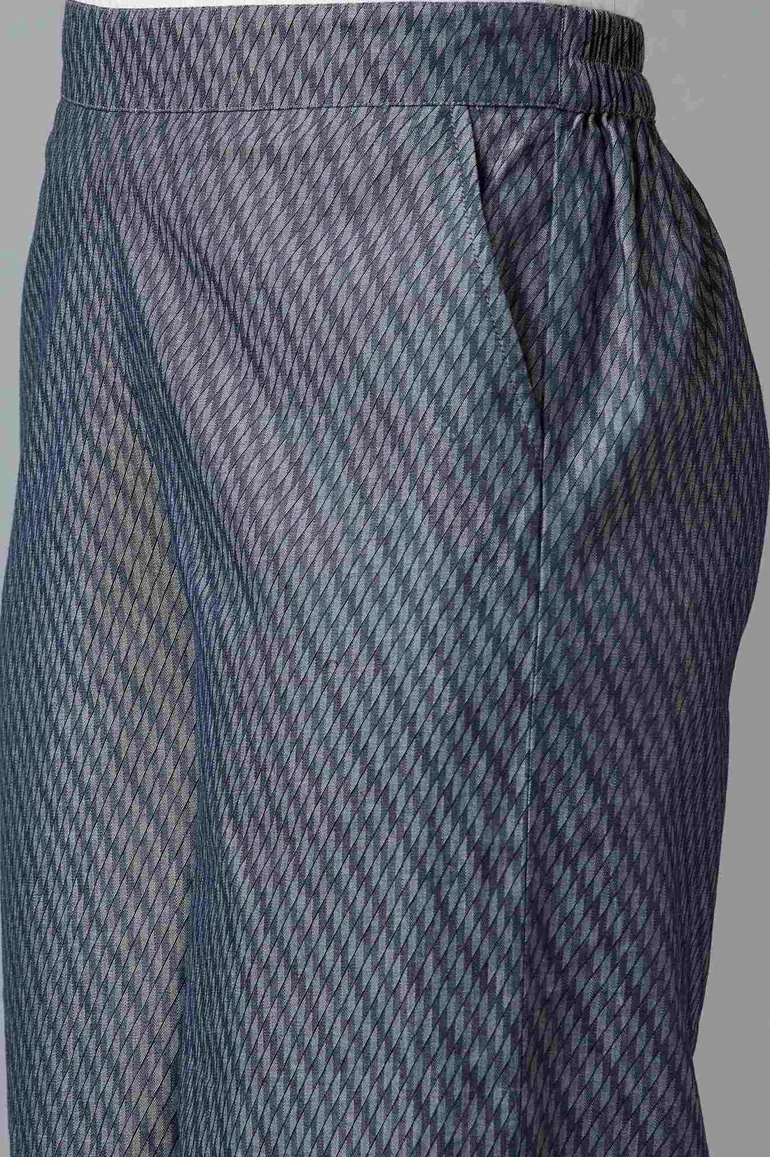 Blue Geometric Printed Flared Cotton Palazzo With Elasticated Waist