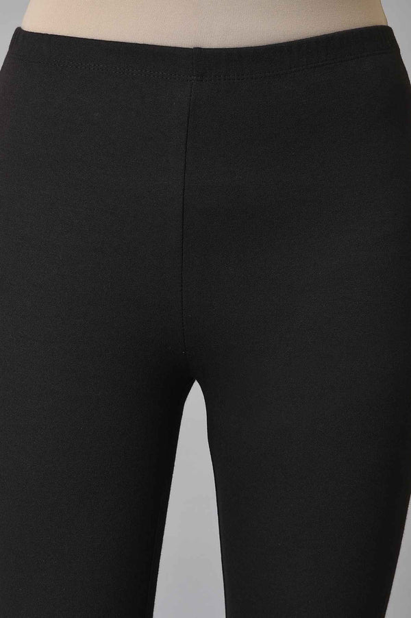 Black Solid Skinny Fit Cotton Tights With Elasticated Waistband