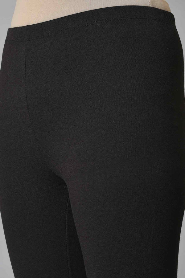 Black Solid Skinny Fit Cotton Tights With Elasticated Waistband