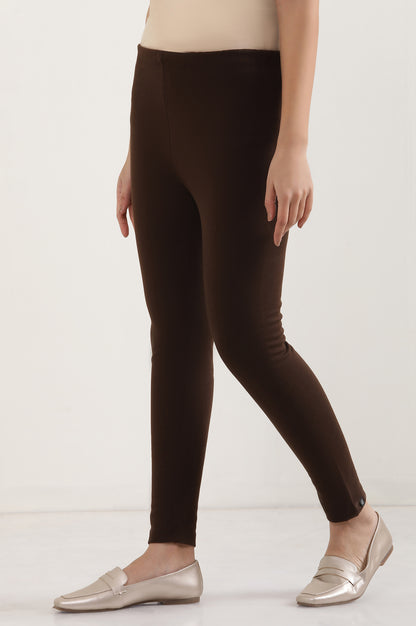 Brown Knitted Solid Winter Tights