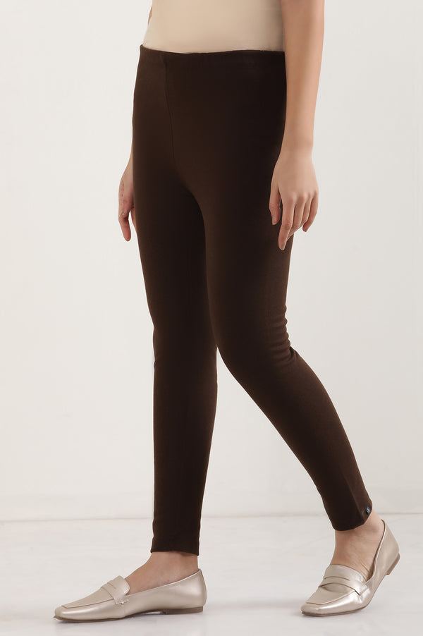 Brown Solid Skinny Fit Tights With Elasticated Waist