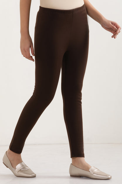 Brown Knitted Solid Winter Tights