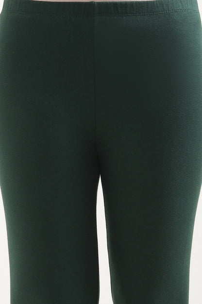 Green Knitted Solid Winter Tights