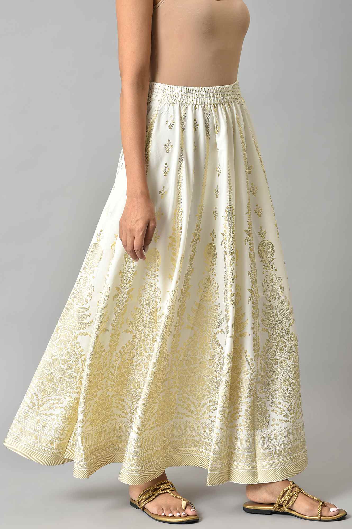 White Half Circle Ethnic Skirt