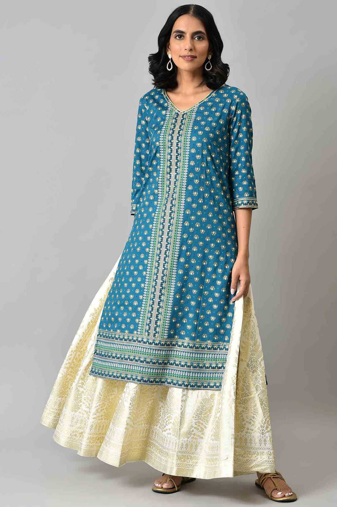 White Floral Printed Flared Woven Skirt With Elasticated Waist