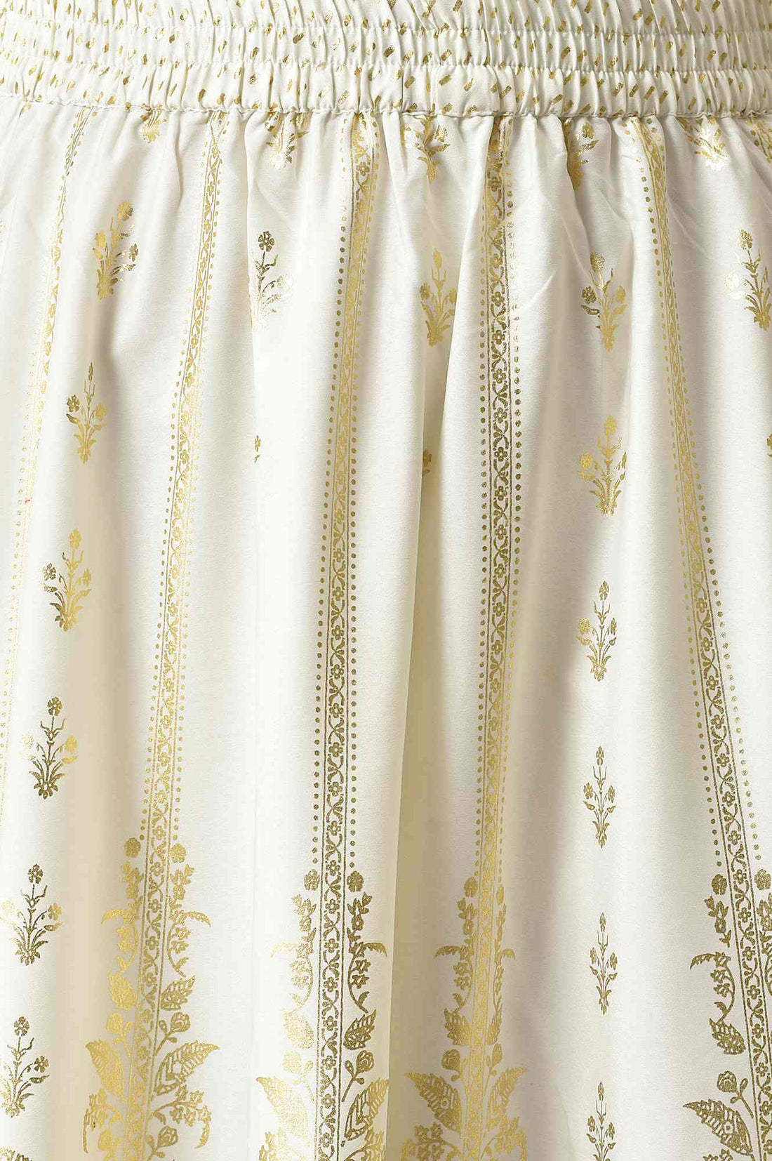 White Floral Printed Flared Woven Skirt With Elasticated Waist