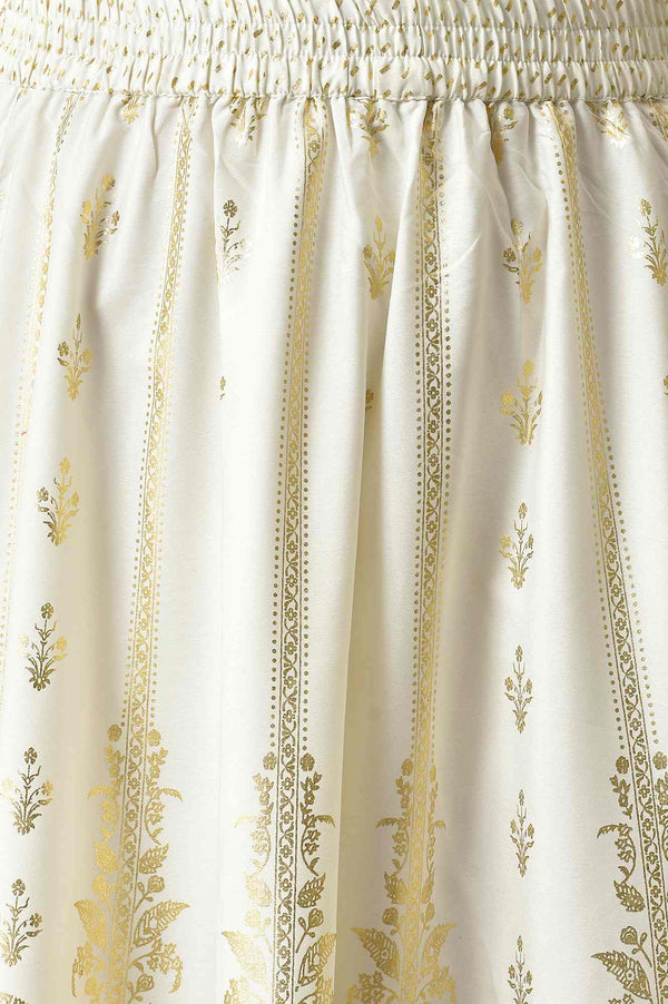 White Floral Printed Flared Woven Skirt With Elasticated Waist
