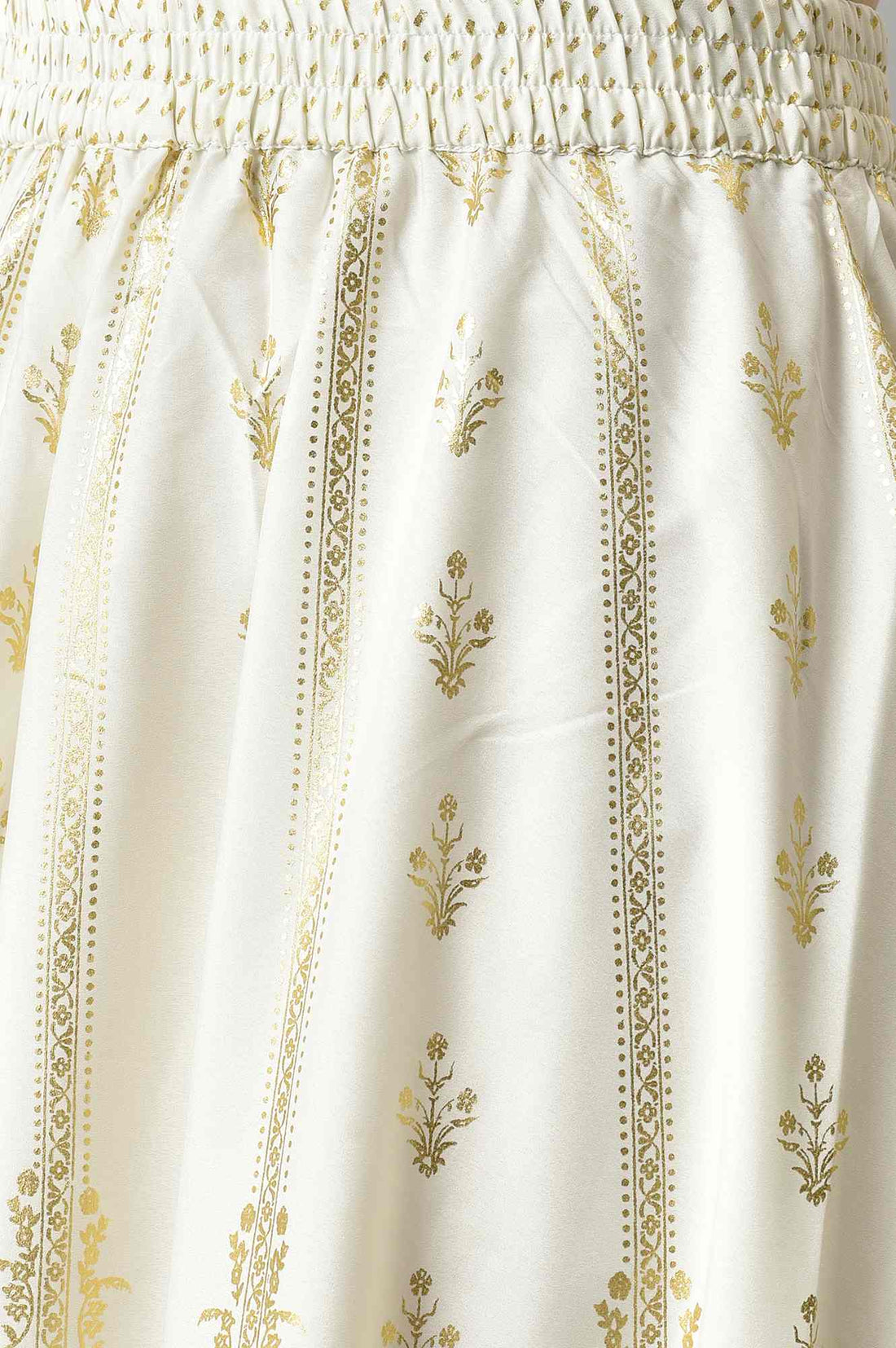 White Floral Printed Flared Woven Skirt With Elasticated Waist