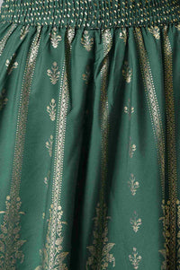 Green Floral Printed Flared Woven Skirt With Elasticated Waist
