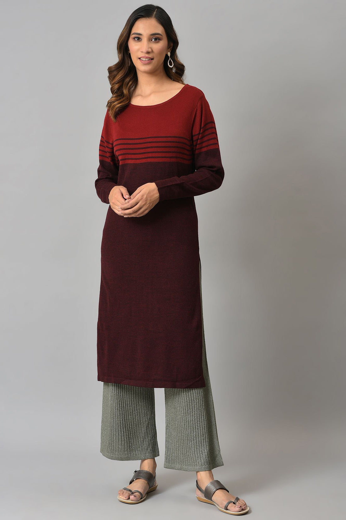 Muted Sage Green Solid Boot Cut Acrylic Palazzo With Elasticated Waist