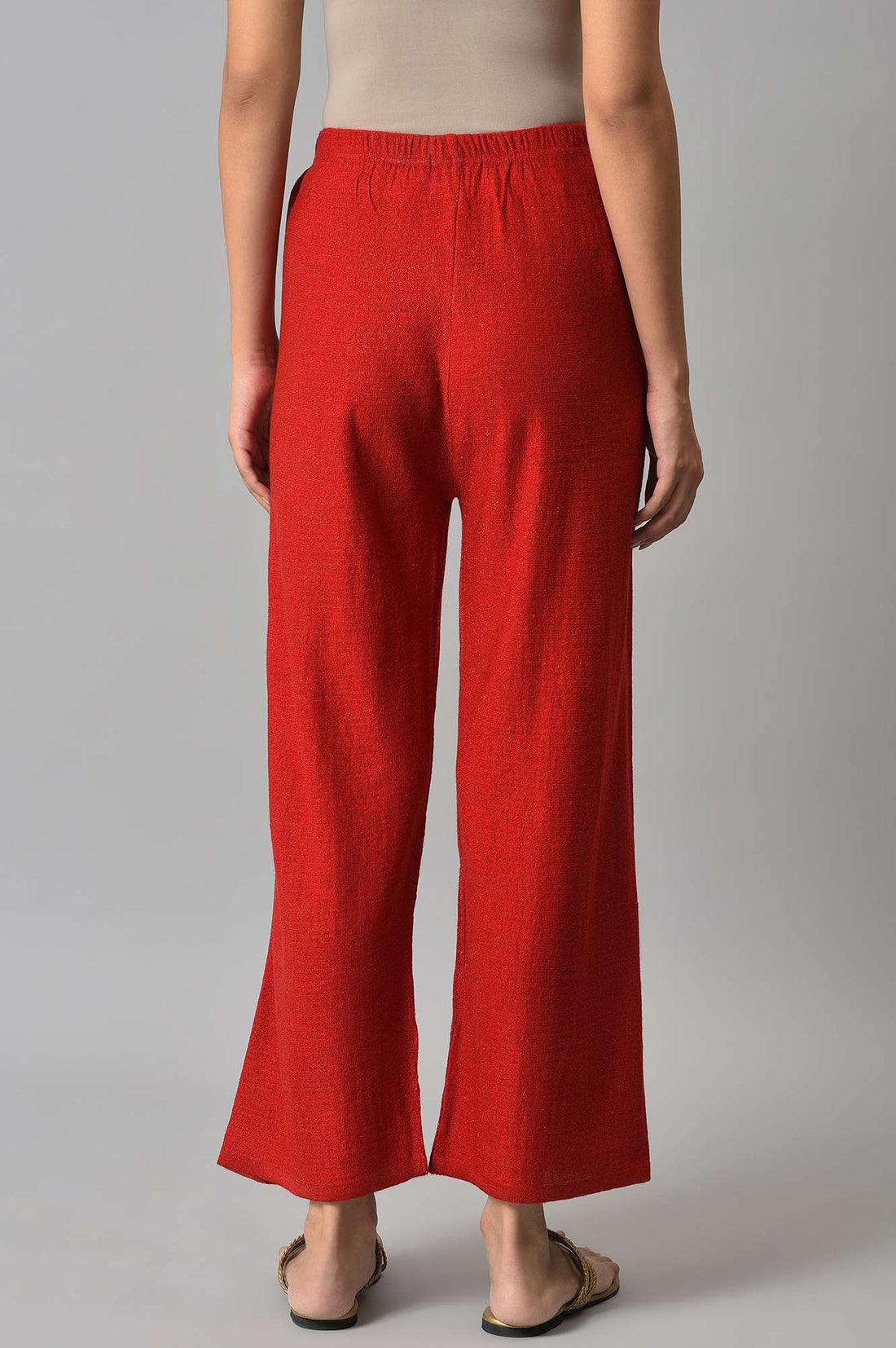 Red Solid Wide Leg Acrylic Palazzo With Elasticated Waist