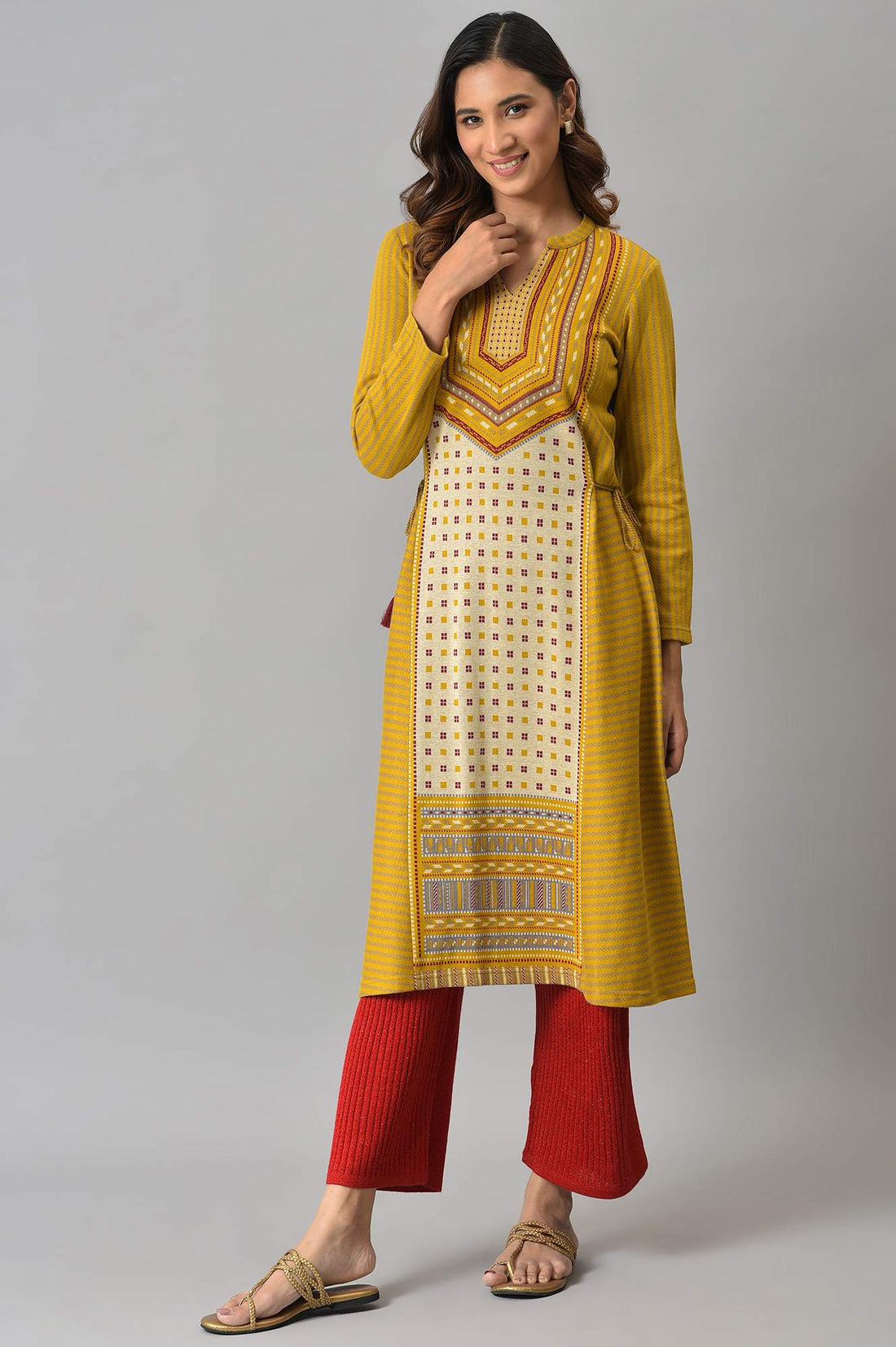 Red Solid Wide Leg Acrylic Palazzo With Elasticated Waist