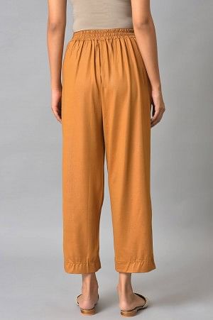 Brown Solid Straight Fit Palazzo With Slip On Closure