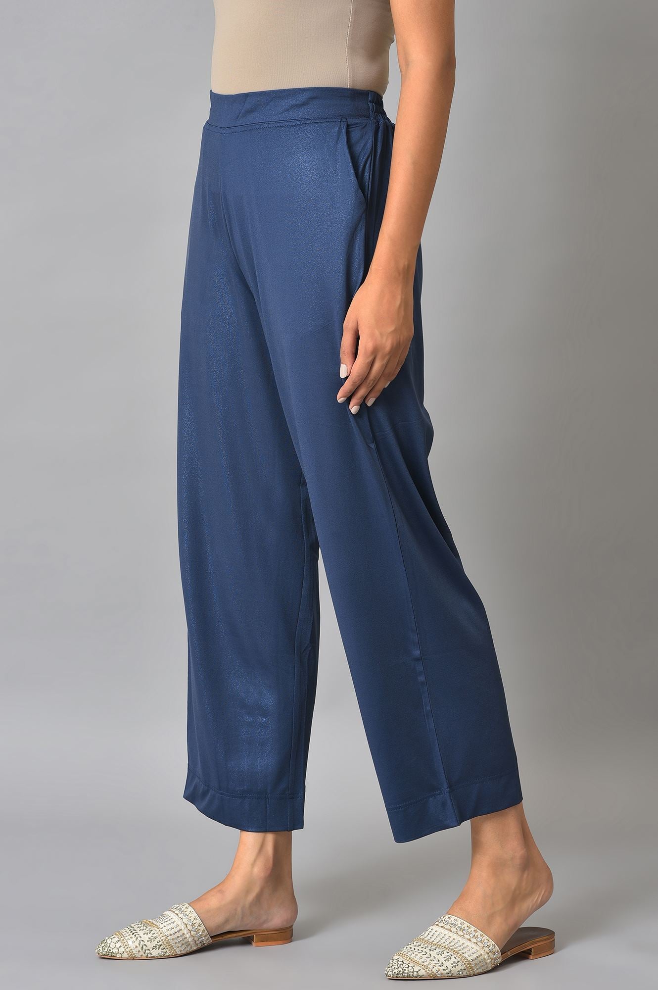 Blue Knitted Narrow Palazzo