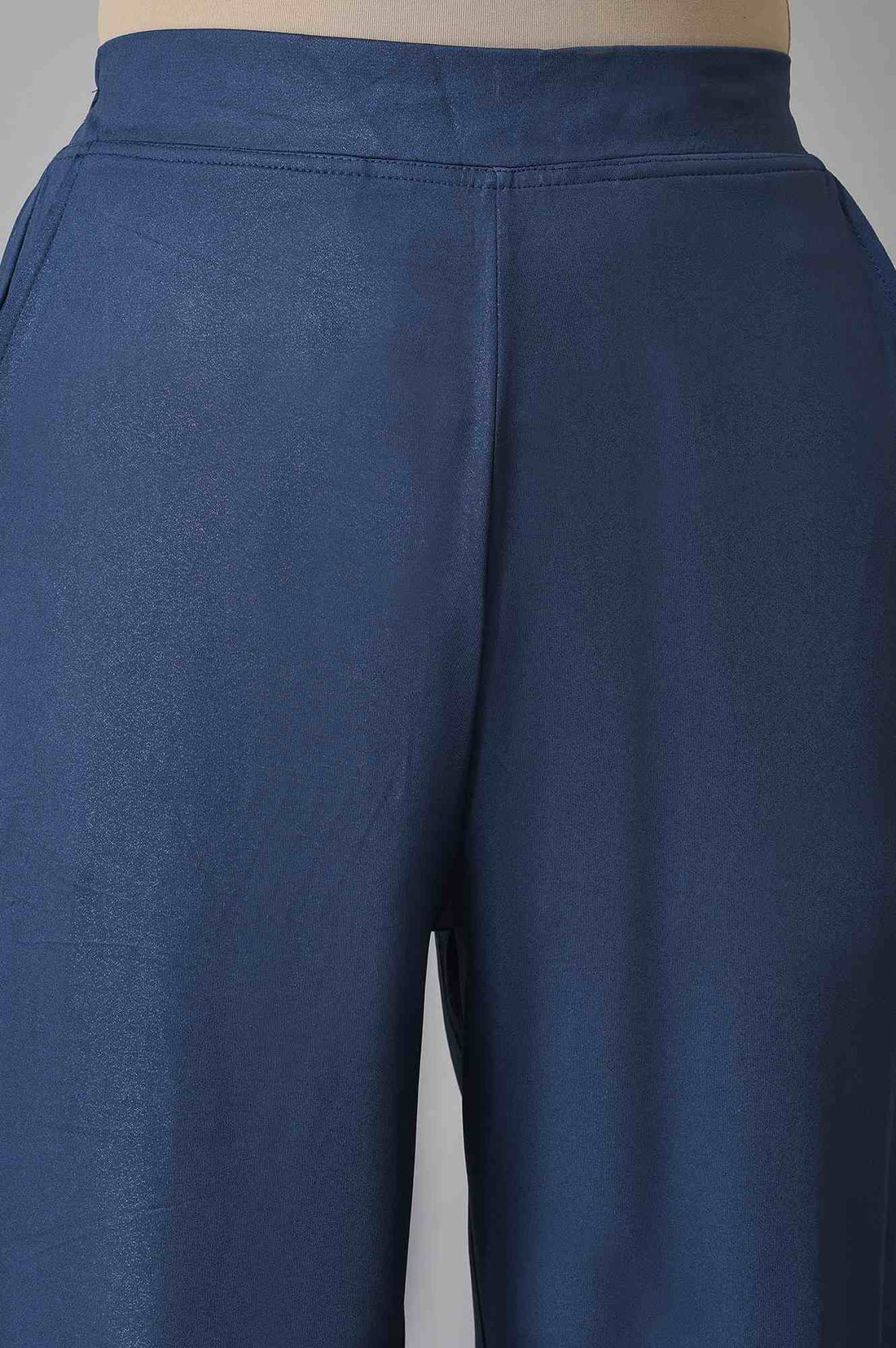 Blue Solid Straight Fit Palazzo With Side Pockets