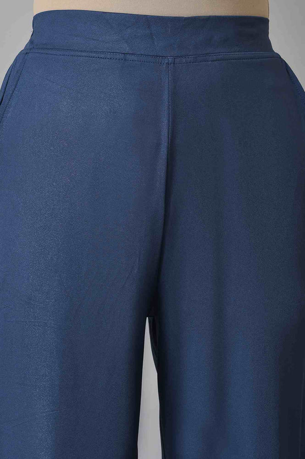 Blue Solid Straight Fit Palazzo With Side Pockets
