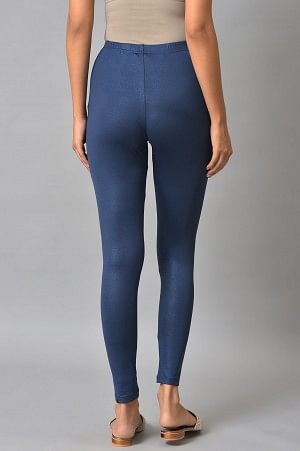 Blue Solid Skinny Fit Tights With Slip On Closure