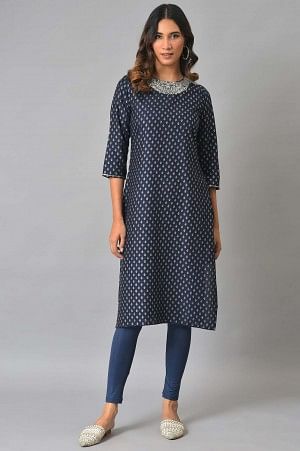 Blue Solid Skinny Fit Tights With Slip On Closure