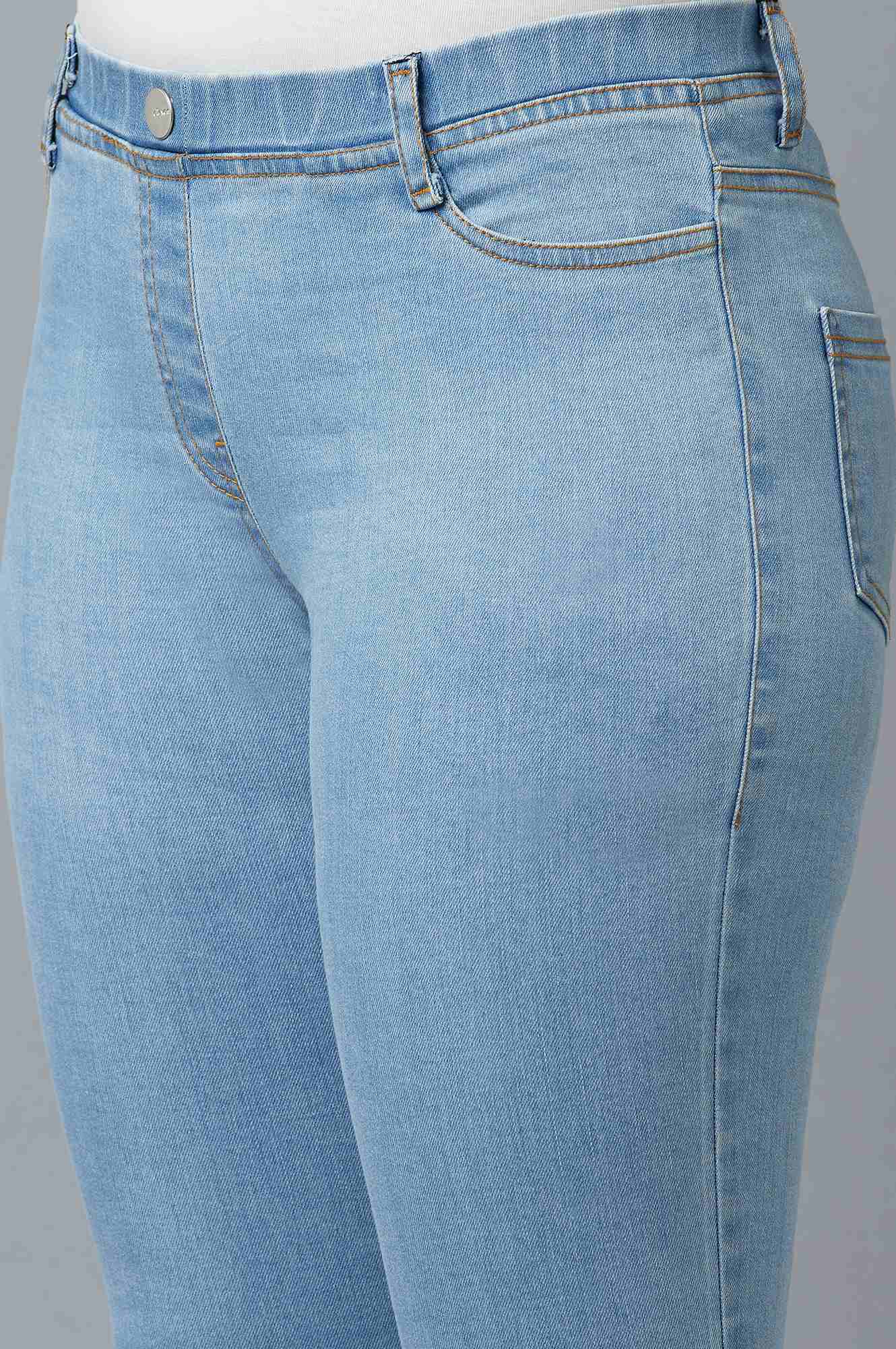 Buy Ice Blue Yarn Dyed Denim Jeggings Online for Woman Shop for Aurelia