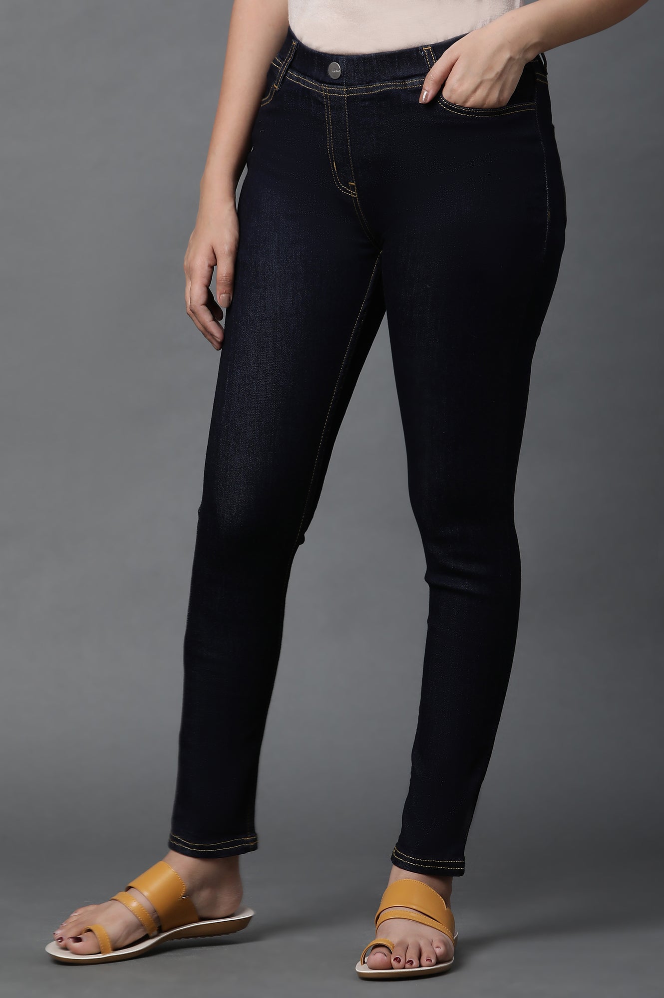 Buy Blue Yarn Dyed Denim Jeggings Online for Woman Shop for Aurelia