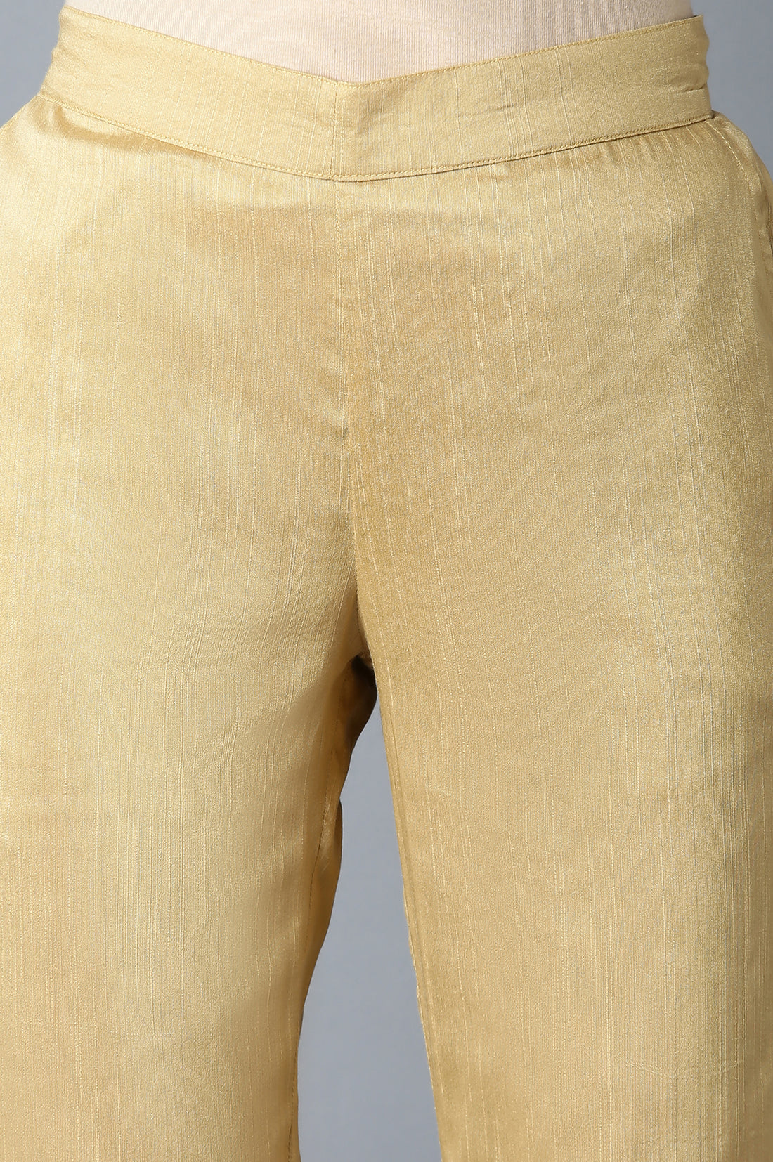 Gold Solid Straight Fit Trousers With Elasticated Waist