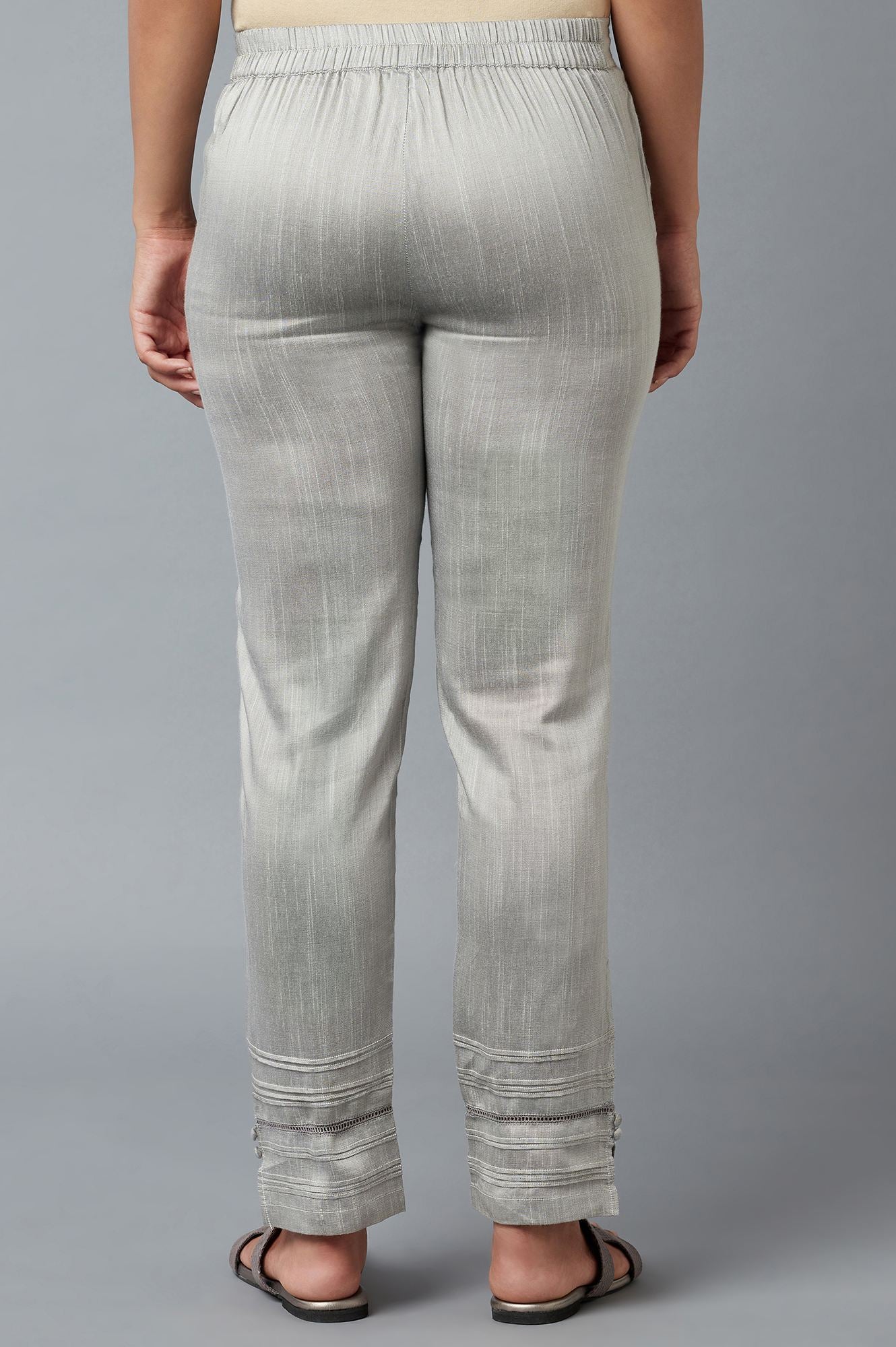 Grey Yarn-Dyed Solid Trousers