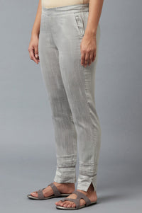 Grey Yarn-Dyed Solid Trousers