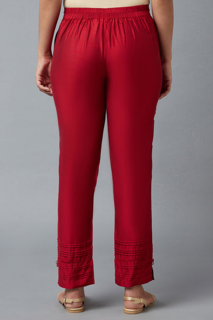 Red Yarn-Dyed Solid Trousers