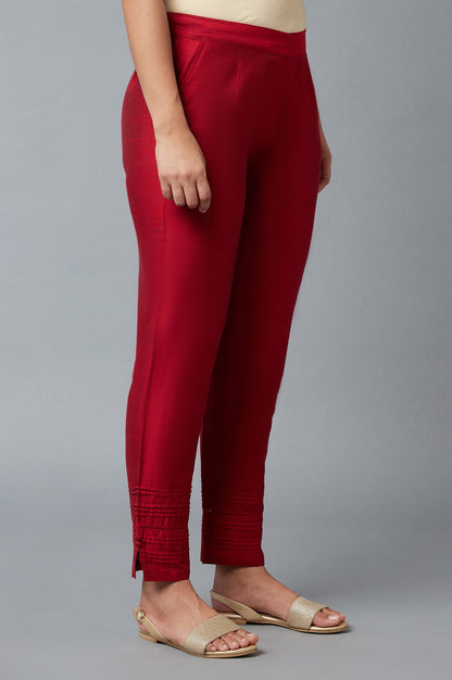 Red Yarn-Dyed Solid Trousers