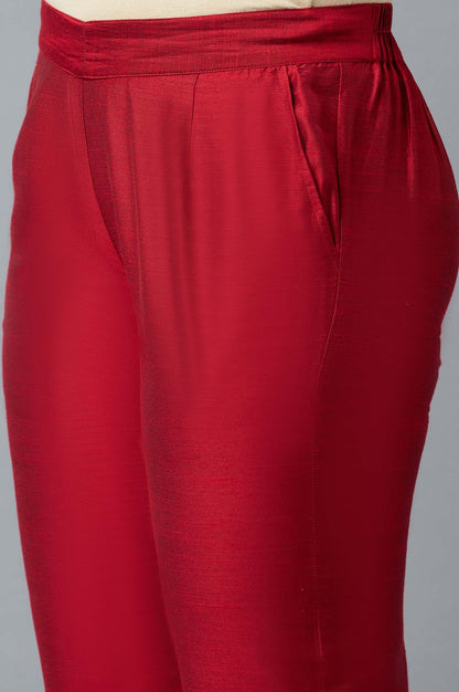 Red Yarn-Dyed Solid Trousers