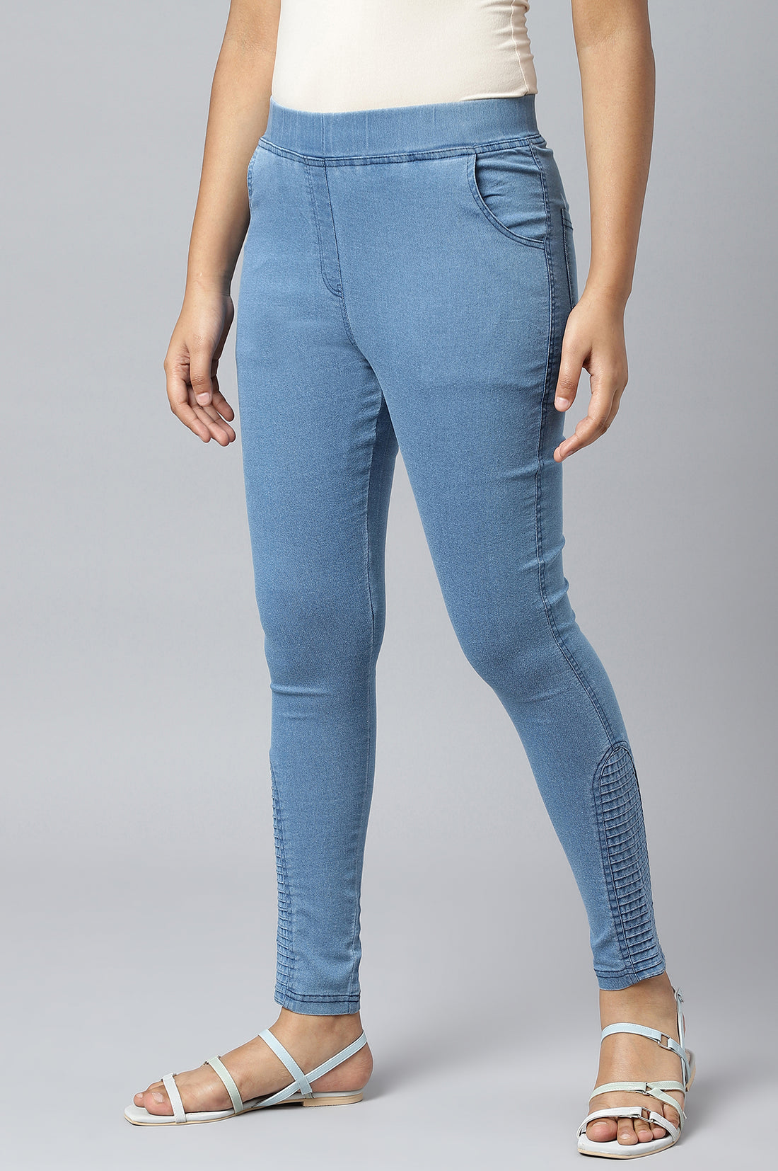 Light Blue Pintucks Denim Jeggings