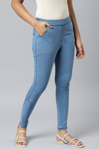 Blue Pintucks Denim Jeggings