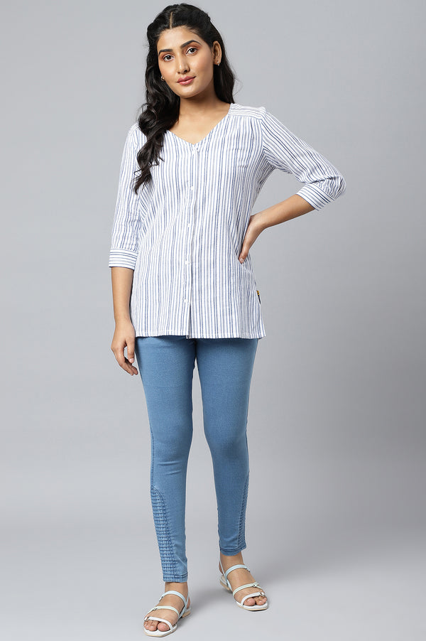 Light Blue Pintucks Denim Jeggings