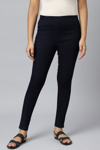 Navy Blue Pintucks Denim Jeggings